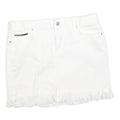 TOMMY HILFIGER Womens White Cotton Blend Mini Skirt Fringed Hem M Casual Denim