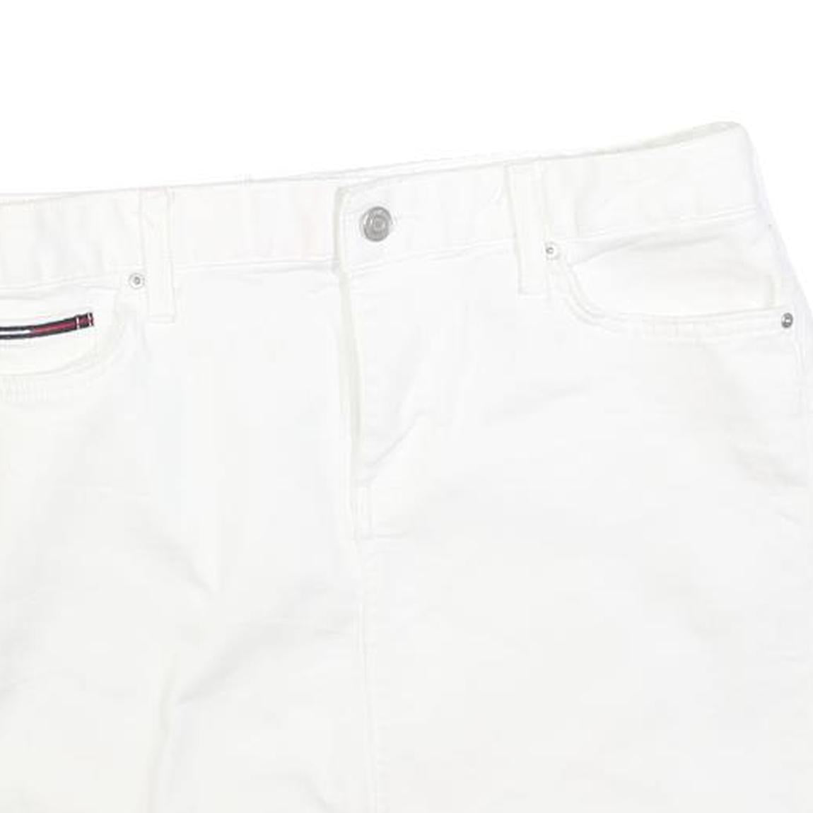 TOMMY HILFIGER Womens White Cotton Blend Mini Skirt Fringed Hem M Casual Denim