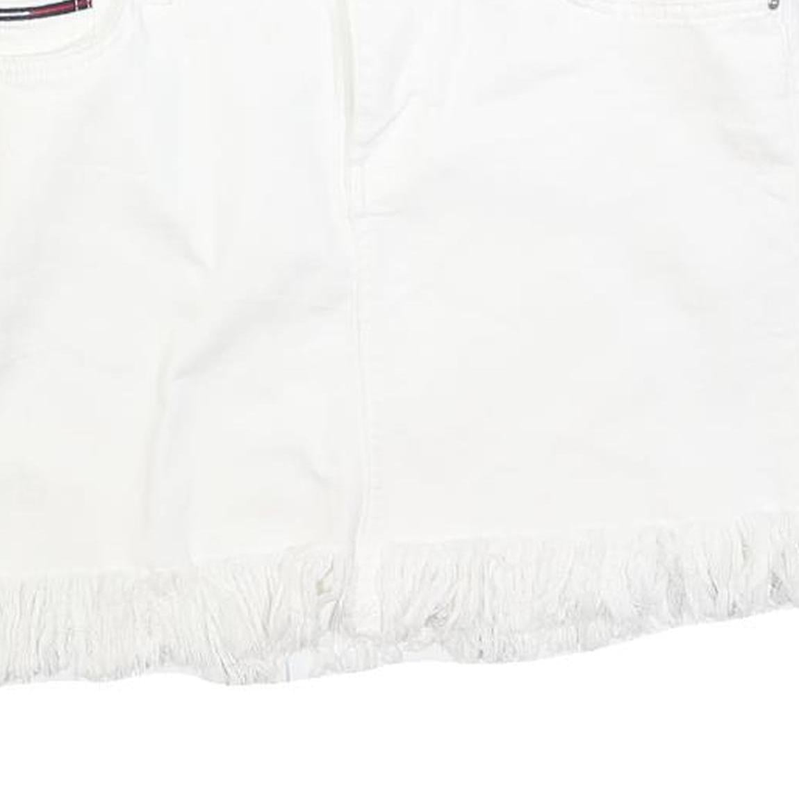 TOMMY HILFIGER Womens White Cotton Blend Mini Skirt Fringed Hem M Casual Denim