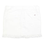 TOMMY HILFIGER Womens White Cotton Blend Mini Skirt Fringed Hem M Casual Denim