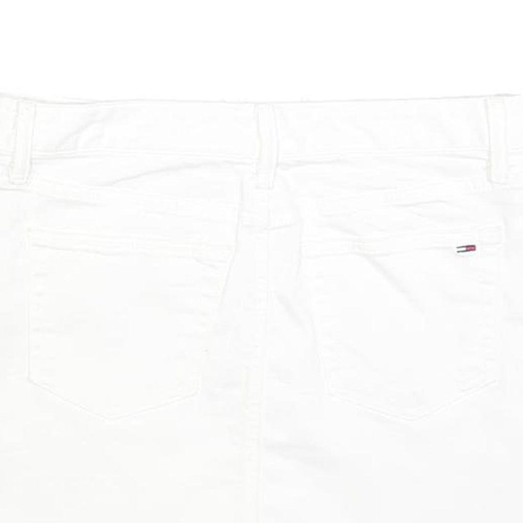 TOMMY HILFIGER Womens White Cotton Blend Mini Skirt Fringed Hem M Casual Denim
