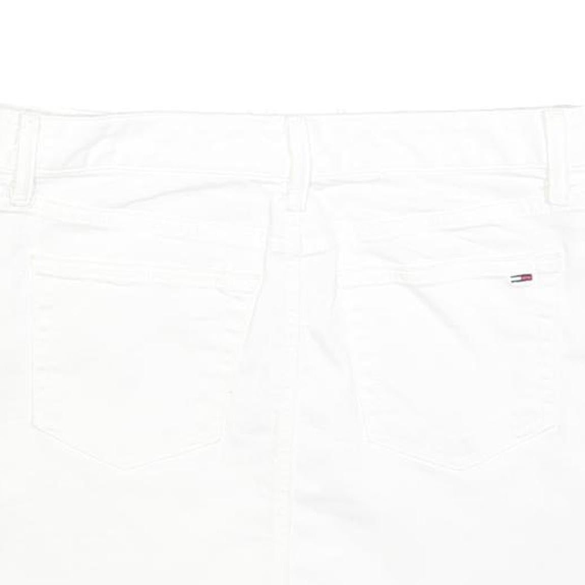 TOMMY HILFIGER Womens White Cotton Blend Mini Skirt Fringed Hem M Casual Denim