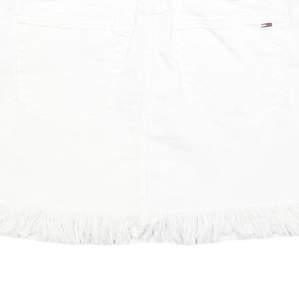 TOMMY HILFIGER Womens White Cotton Blend Mini Skirt Fringed Hem M Casual Denim