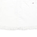 TOMMY HILFIGER Womens White Cotton Blend Mini Skirt Fringed Hem M Casual Denim