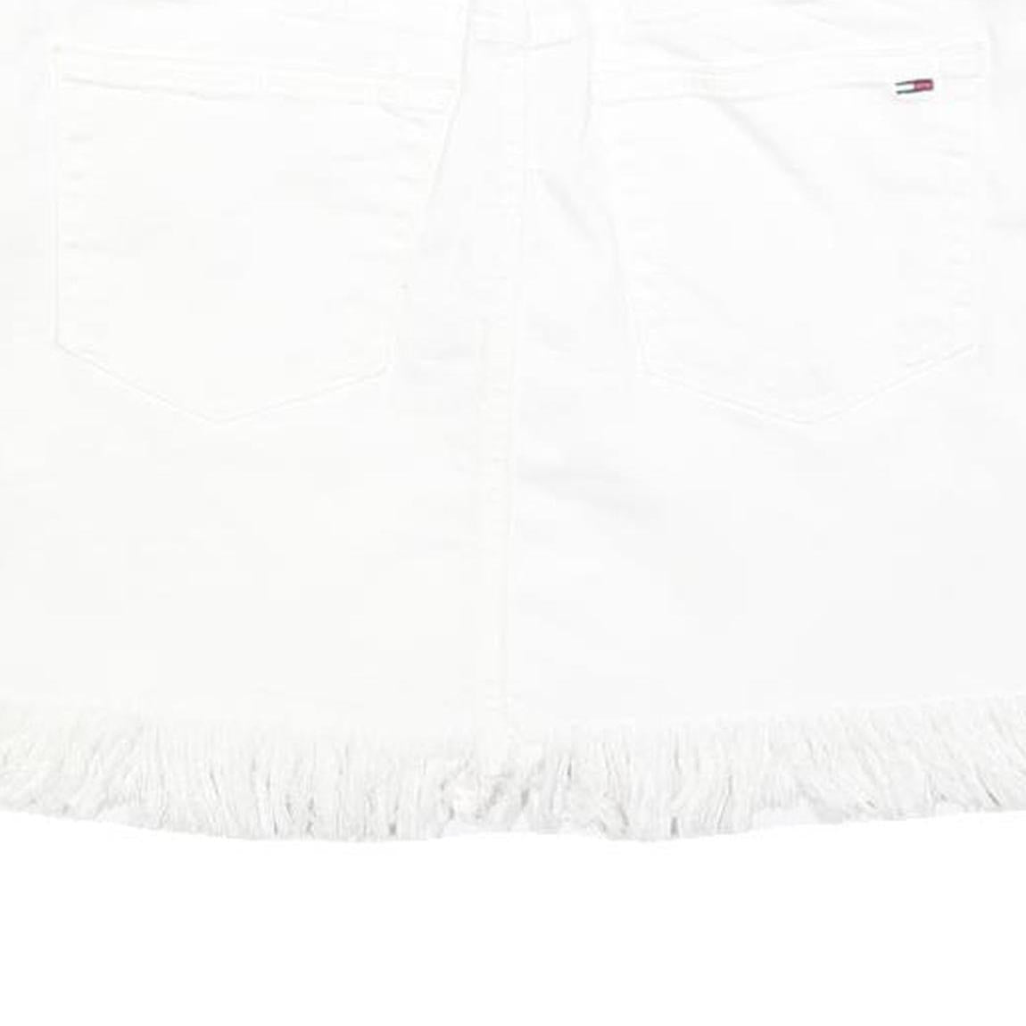 TOMMY HILFIGER Womens White Cotton Blend Mini Skirt Fringed Hem M Casual Denim