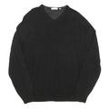 CALVIN KLEIN Mens Black Plain V Neck Basic Knit XL Wool Blend Jumper