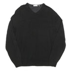 CALVIN KLEIN Mens Black Plain V Neck Basic Knit XL Wool Blend Jumper