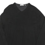 CALVIN KLEIN Mens Black Plain V Neck Basic Knit XL Wool Blend Jumper