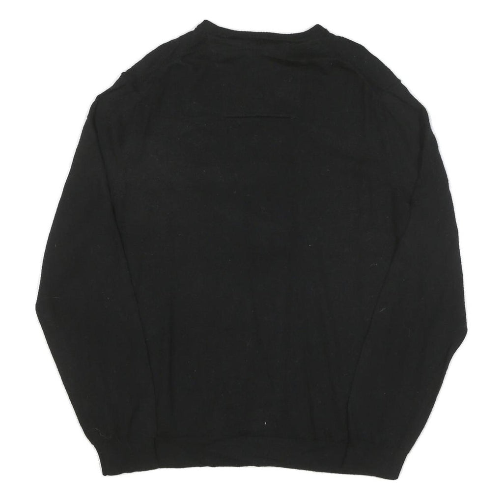 CALVIN KLEIN Mens Black Plain V Neck Basic Knit XL Wool Blend Jumper