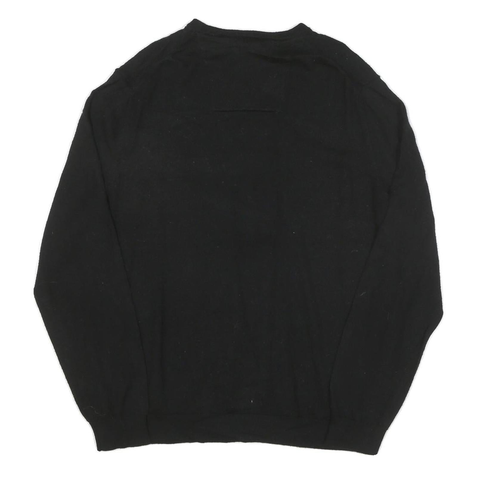 CALVIN KLEIN Mens Black Plain V Neck Basic Knit XL Wool Blend Jumper