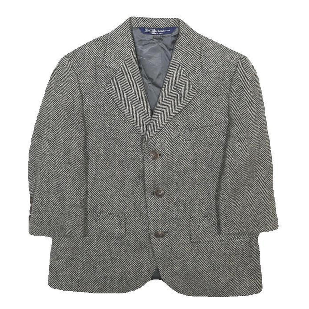 POLO RALPH LAUREN Boys Grey Herringbone Wool Blazer Jacket 5Y Button Closure