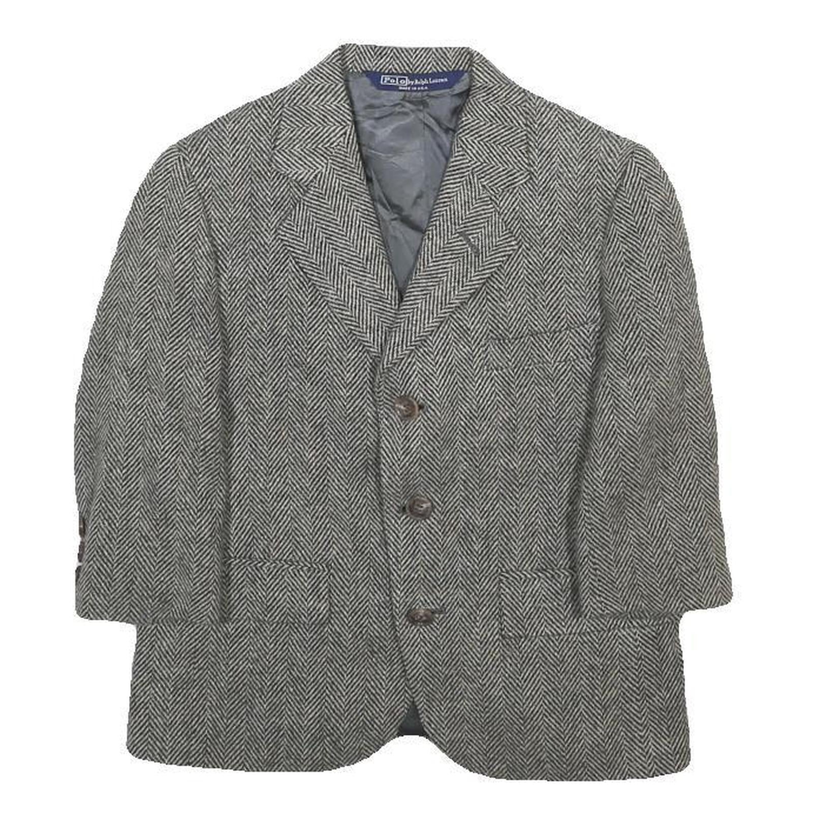 POLO RALPH LAUREN Boys Grey Herringbone Wool Blazer Jacket 5Y Button Closure