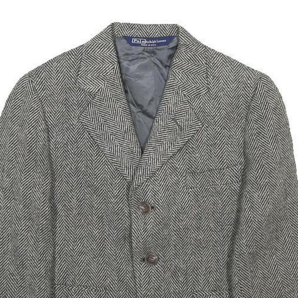 POLO RALPH LAUREN Boys Grey Herringbone Wool Blazer Jacket 5Y Button Closure