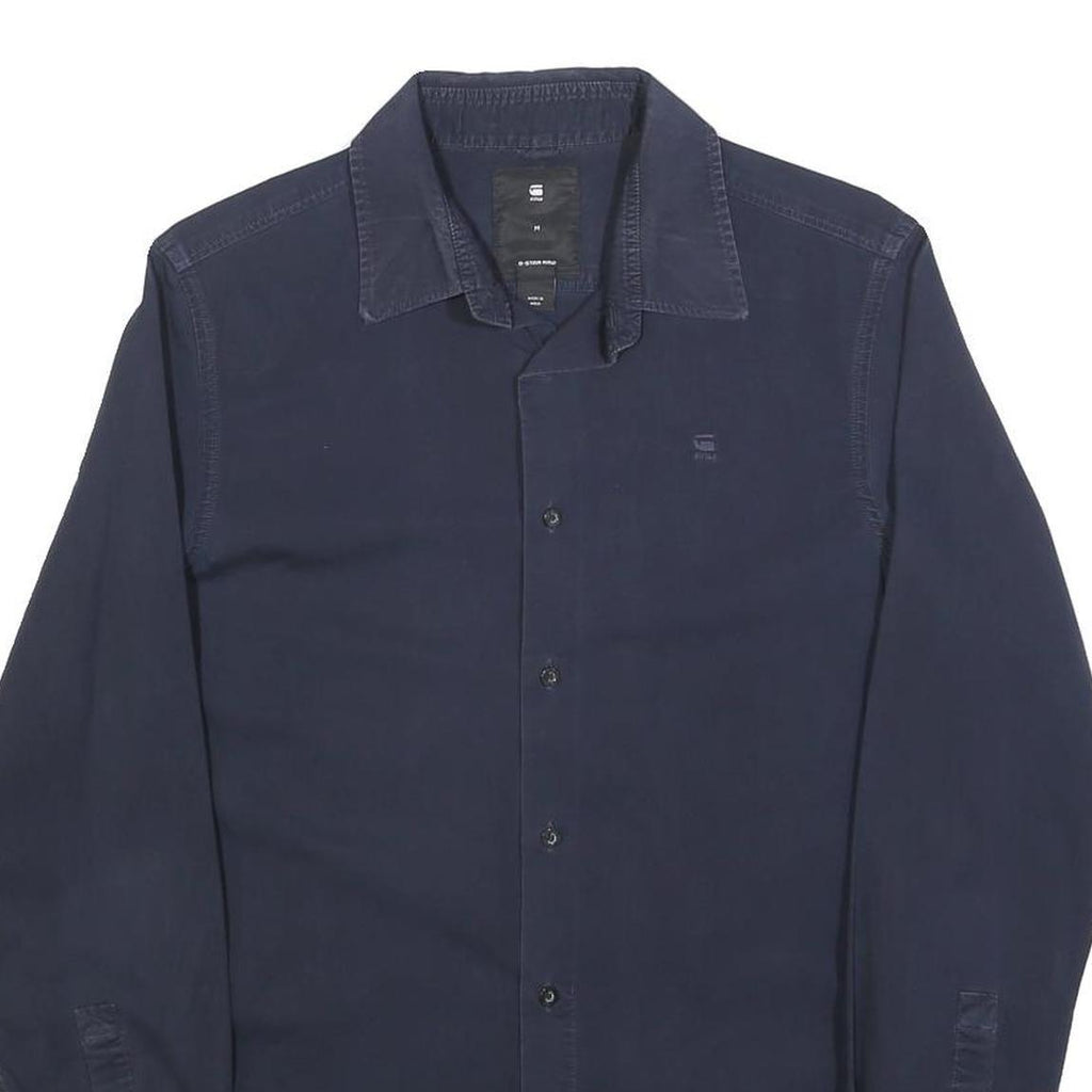 G-STAR Mens Blue Plain Shirt M Cotton Blend Button Long Sleeve Casual