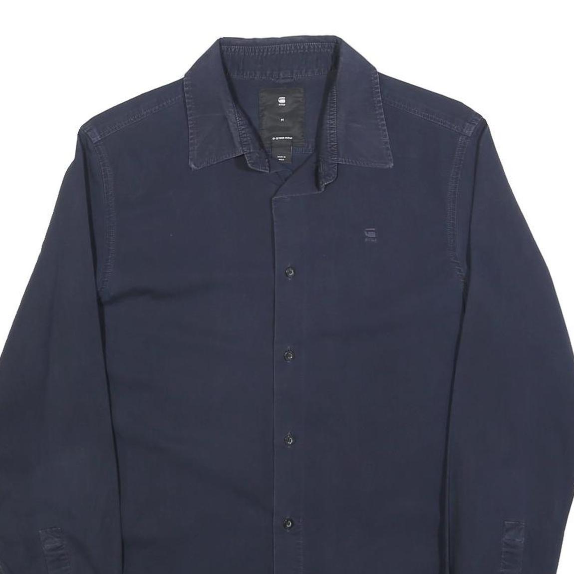 G-STAR Mens Blue Plain Shirt M Cotton Blend Button Long Sleeve Casual