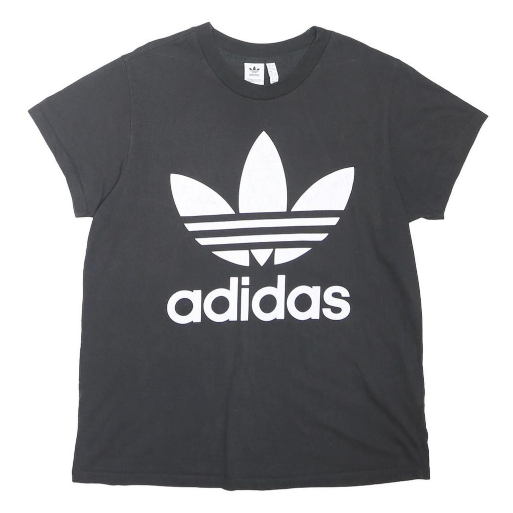 ADIDAS ORIGINALS Womens Black White Logo Graphic T-Shirt UK 16 Short Sleeve Crew