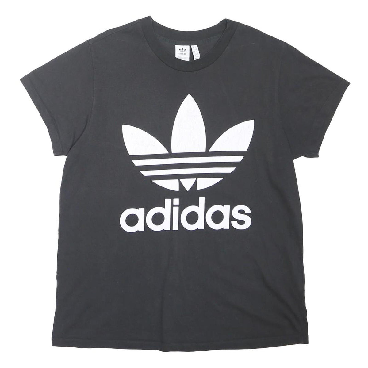 ADIDAS ORIGINALS Womens Black White Logo Graphic T-Shirt UK 16 Short Sleeve Crew