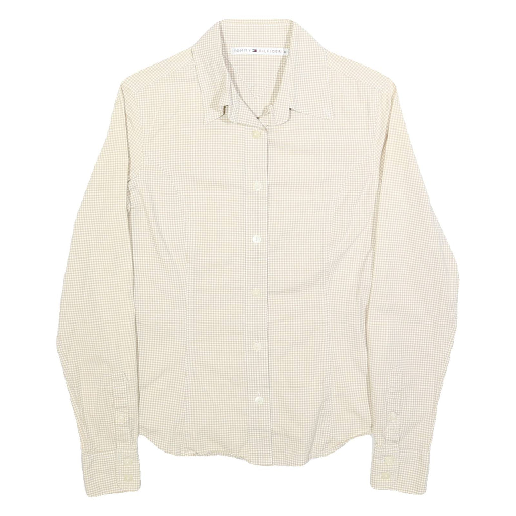 TOMMY HILFIGER Womens Beige Check Shirt UK 6 Classic Cotton Blend Long Sleeve