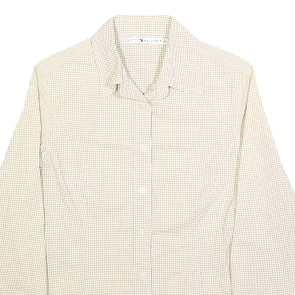 TOMMY HILFIGER Womens Beige Check Shirt UK 6 Classic Cotton Blend Long Sleeve