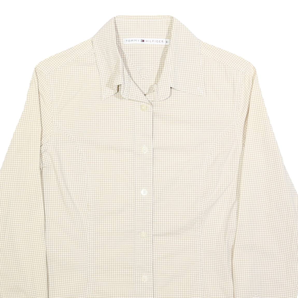 TOMMY HILFIGER Womens Beige Check Shirt UK 6 Classic Cotton Blend Long Sleeve