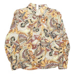 ANGELICA Womens Beige Printed Blouse Long Sleeve Button Neck M Floral Retro