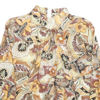ANGELICA Womens Beige Printed Blouse Long Sleeve Button Neck M Floral Retro