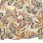 ANGELICA Womens Beige Printed Blouse Long Sleeve Button Neck M Floral Retro