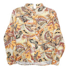 ANGELICA Womens Beige Printed Blouse Long Sleeve Button Neck M Floral Retro