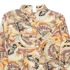 ANGELICA Womens Beige Printed Blouse Long Sleeve Button Neck M Floral Retro