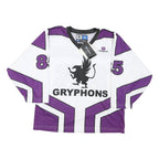 Mens White & Purple Gryphons Graphic T-Shirt S Long Sleeve V-Neck Sports