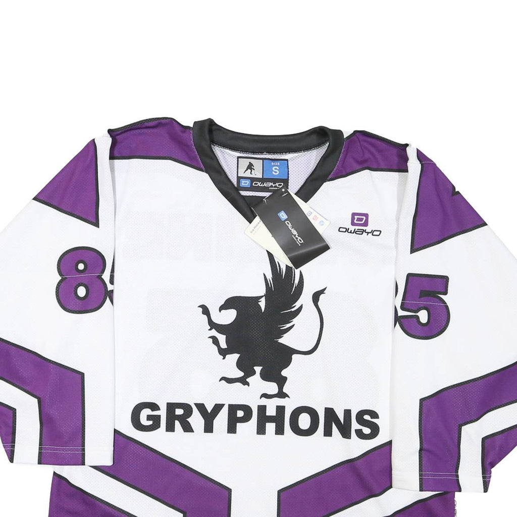 Mens White & Purple Gryphons Graphic T-Shirt S Long Sleeve V-Neck Sports