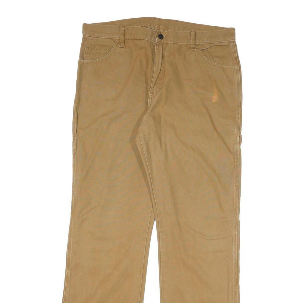 DICKIES Mens Cotton Blend Beige Regular Fit Straight Leg Trousers W34 L34