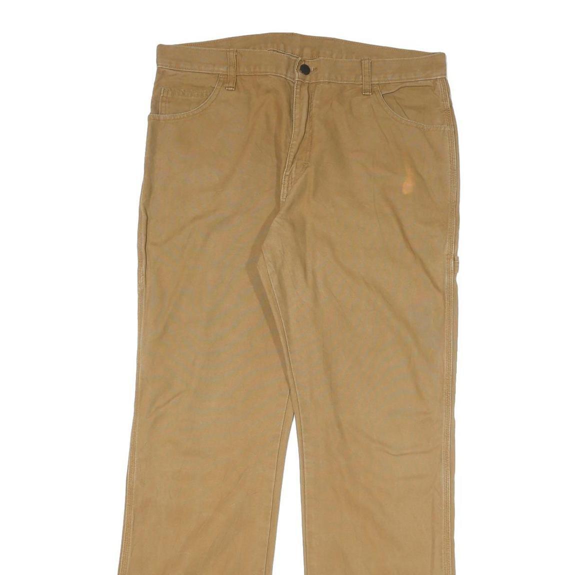 DICKIES Mens Cotton Blend Beige Regular Fit Straight Leg Trousers W34 L34