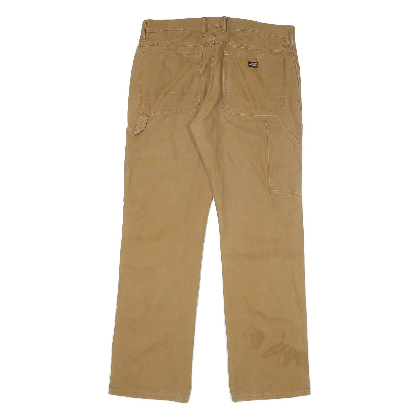 DICKIES Mens Cotton Blend Beige Regular Fit Straight Leg Trousers W34 L34
