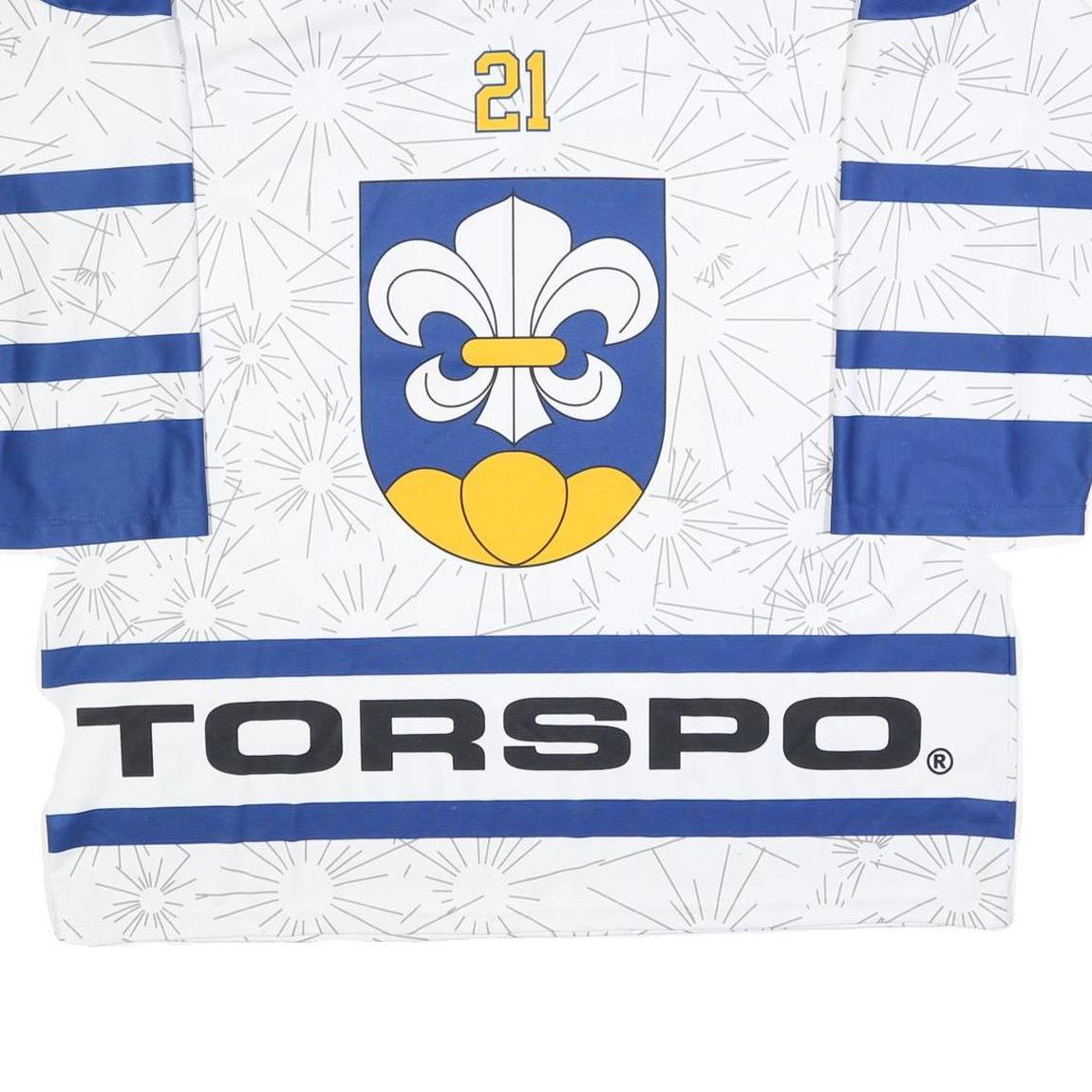 JERSEY 53 Mens White & Blue Graphic T-Shirt 2XL Long Sleeve 1/4 Zip Polyester