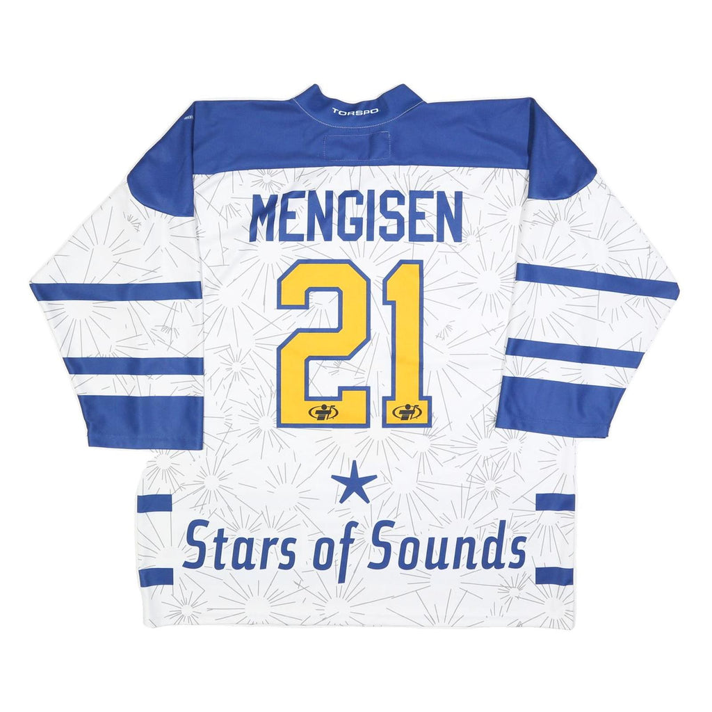 JERSEY 53 Mens White & Blue Graphic T-Shirt 2XL Long Sleeve 1/4 Zip Polyester