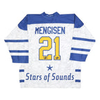 JERSEY 53 Mens White & Blue Graphic T-Shirt 2XL Long Sleeve 1/4 Zip Polyester