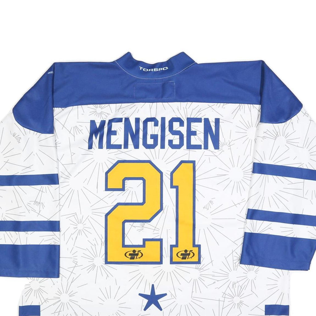 JERSEY 53 Mens White & Blue Graphic T-Shirt 2XL Long Sleeve 1/4 Zip Polyester