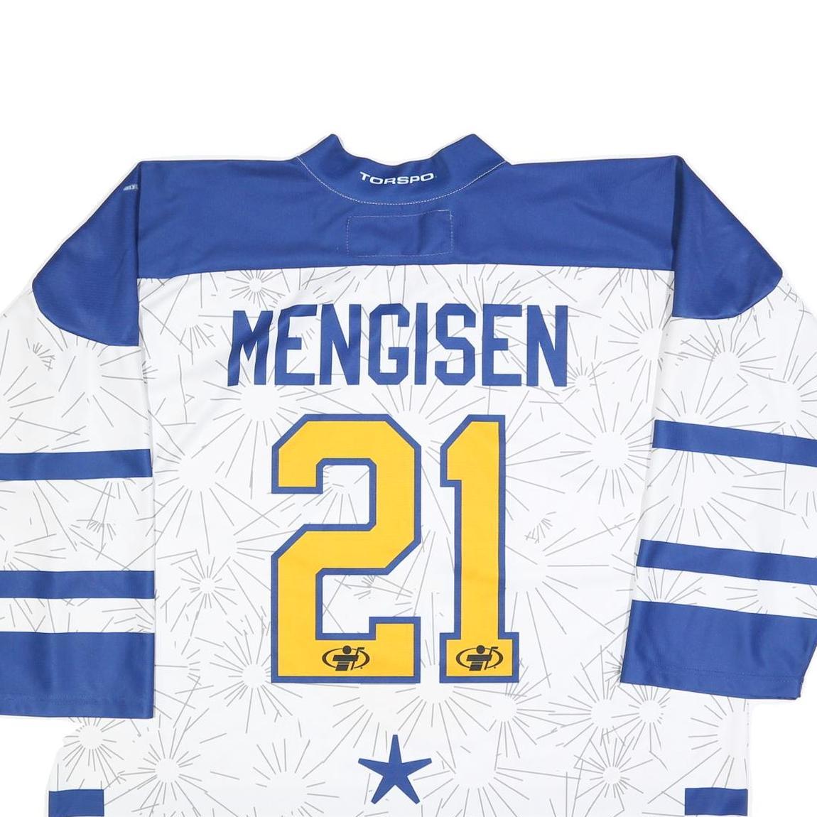 JERSEY 53 Mens White & Blue Graphic T-Shirt 2XL Long Sleeve 1/4 Zip Polyester