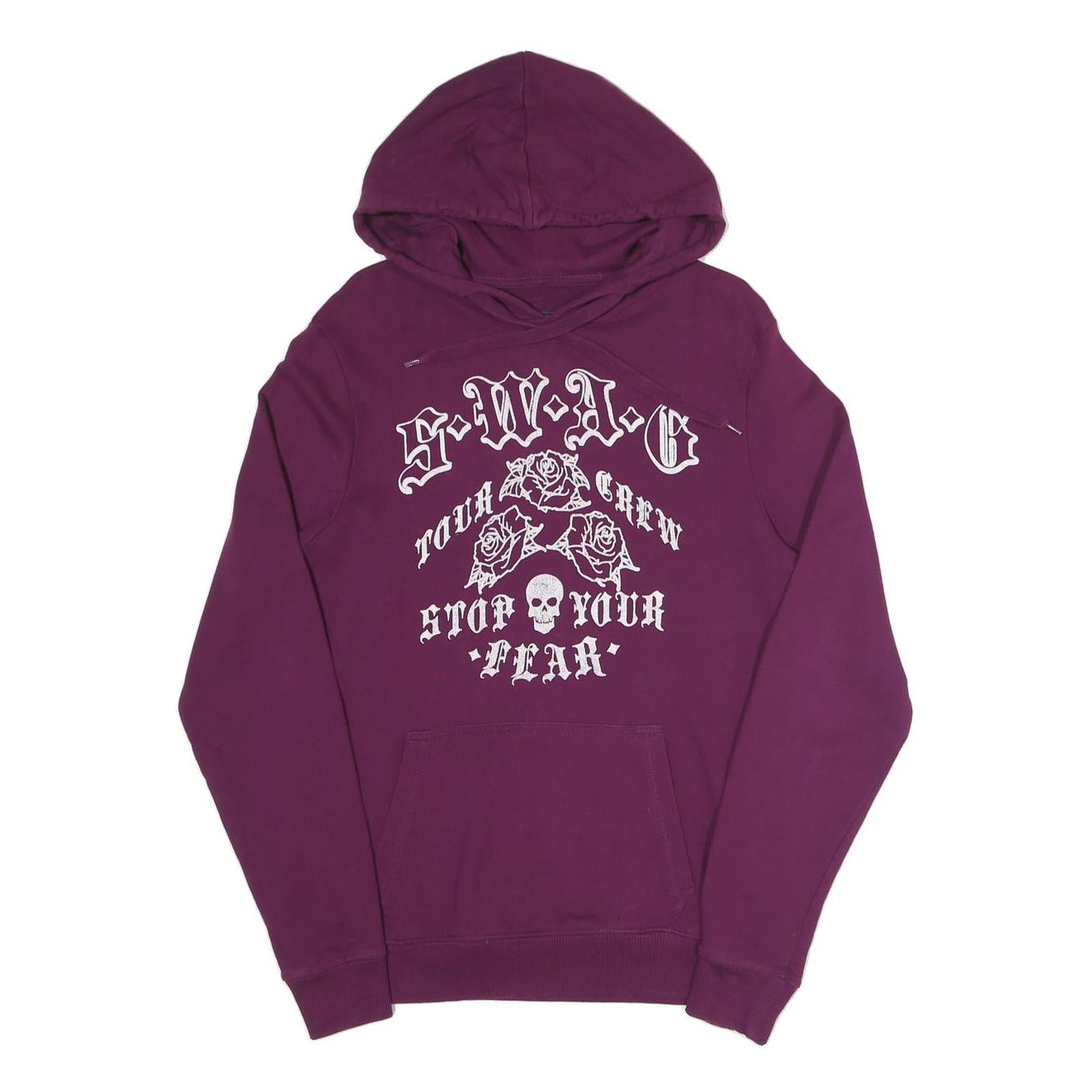 DOWN UP Womens Purple Hoodie S Swag Tour Crew Graphic Cotton Blend Pullover