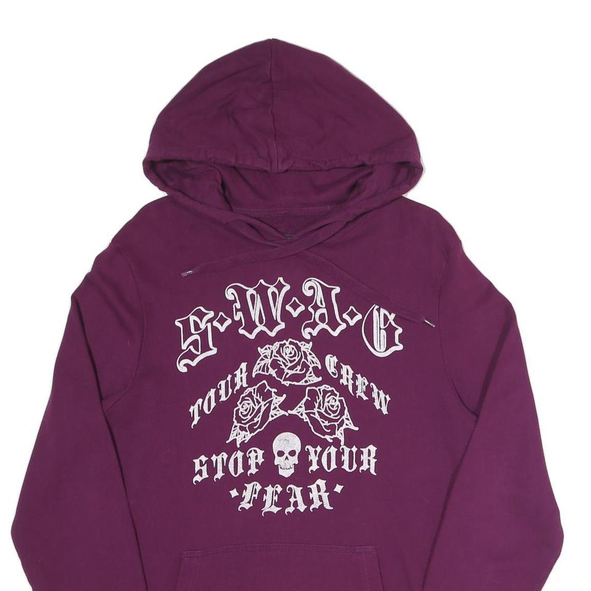 DOWN UP Womens Purple Hoodie S Swag Tour Crew Graphic Cotton Blend Pullover