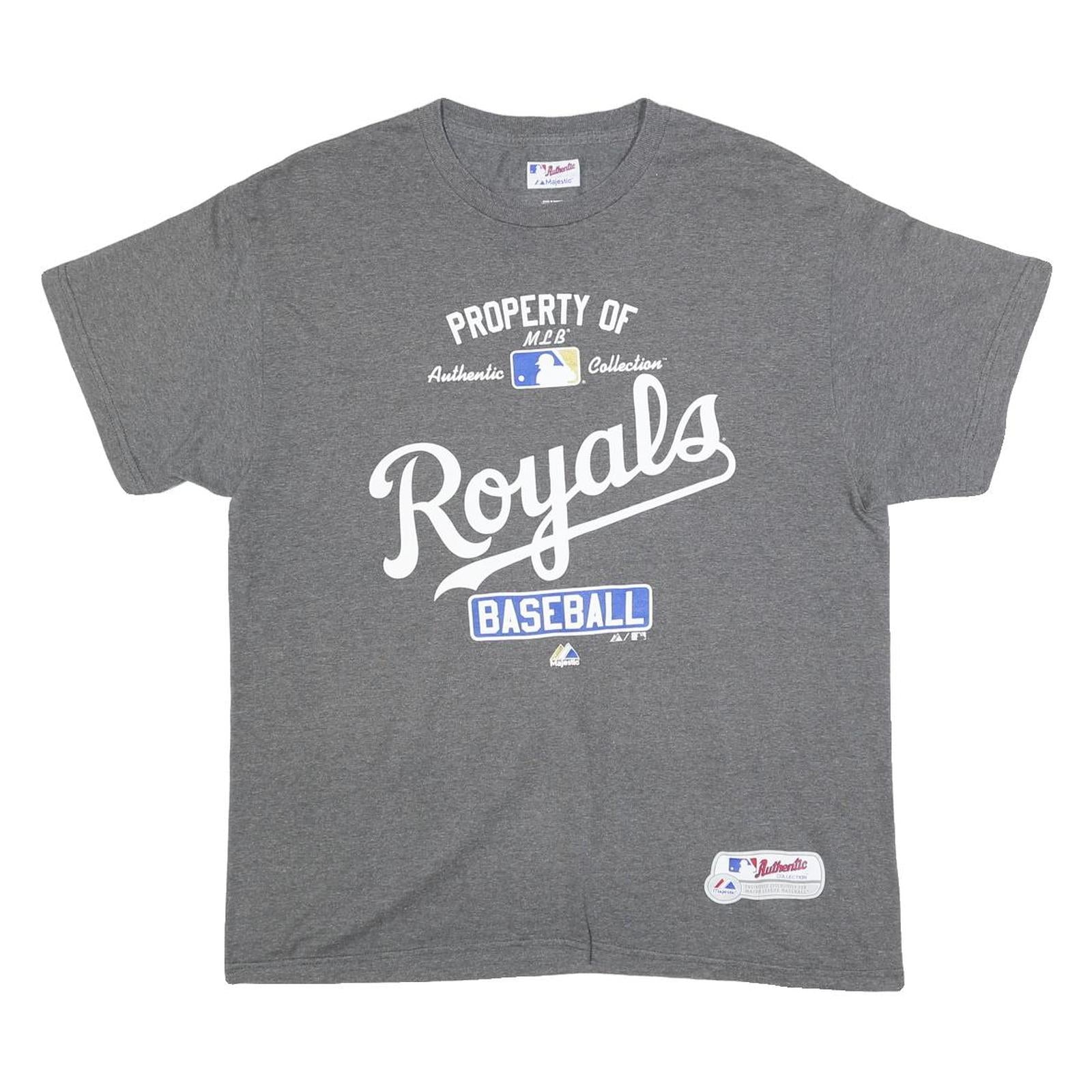 MAJESTIC Mens Grey Royals Baseball Graphic T-Shirt L Short Sleeve Crew Neck