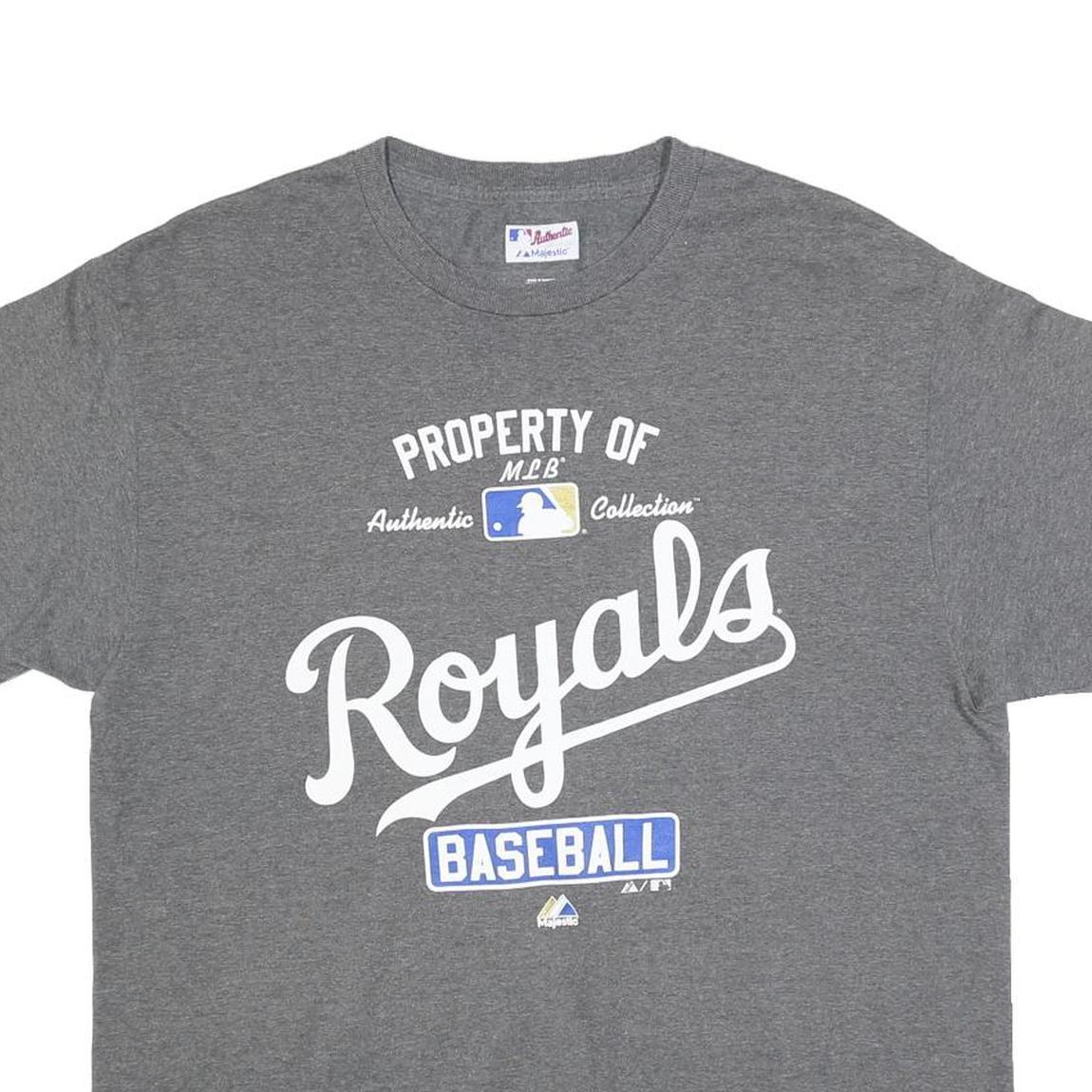 MAJESTIC Mens Grey Royals Baseball Graphic T-Shirt L Short Sleeve Crew Neck