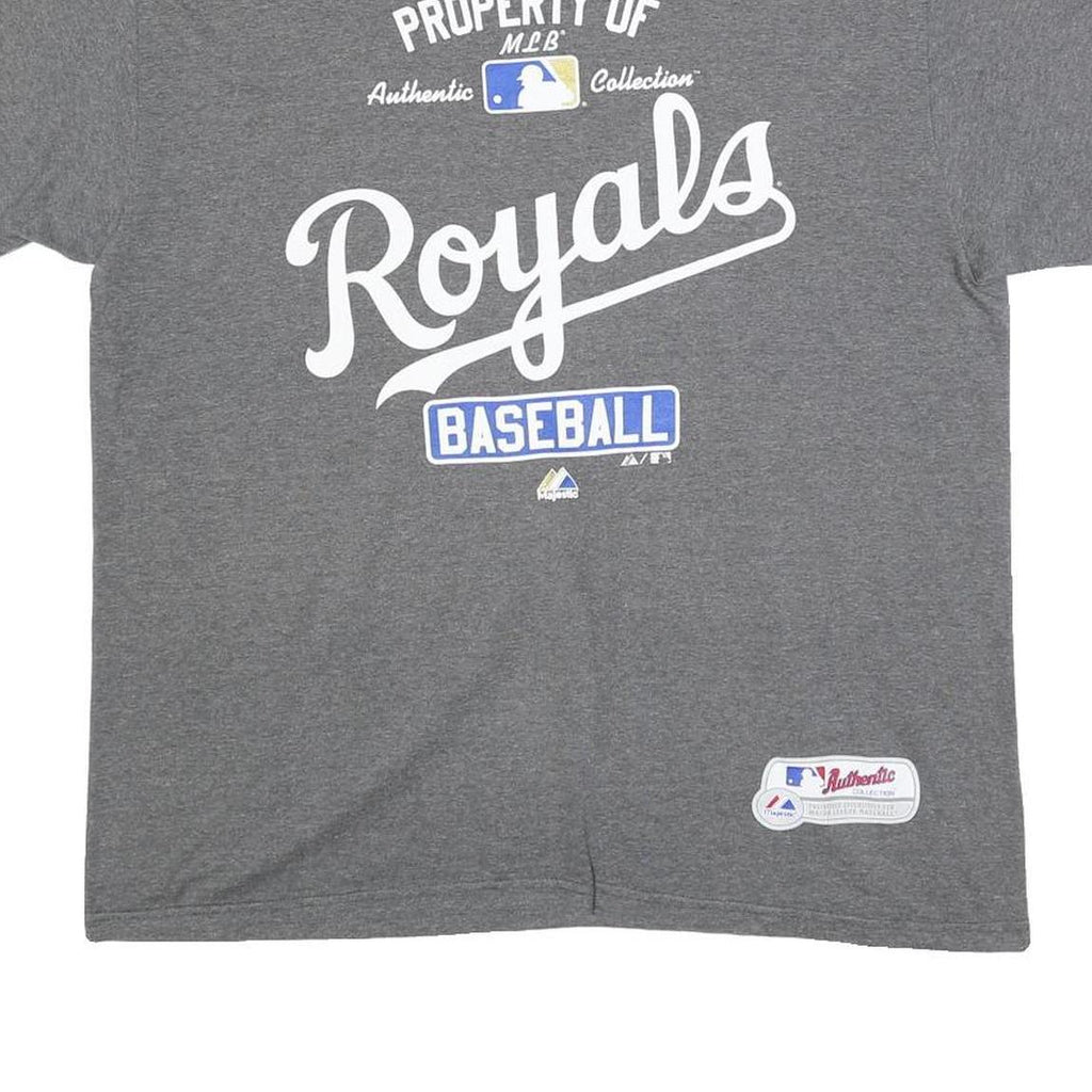 MAJESTIC Mens Grey Royals Baseball Graphic T-Shirt L Short Sleeve Crew Neck