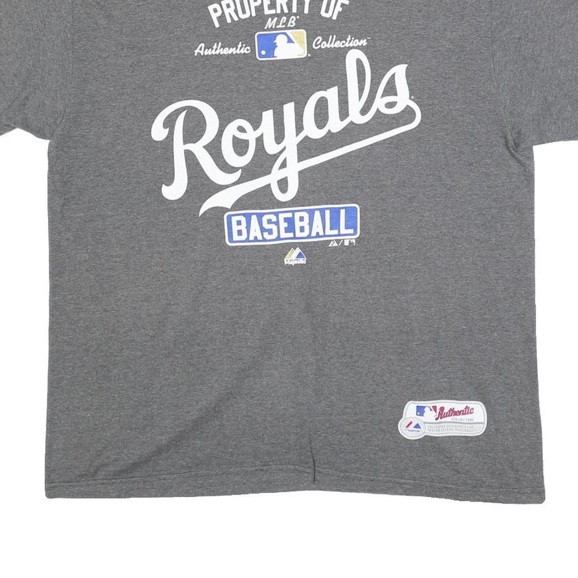 MAJESTIC Mens Grey Royals Baseball Graphic T-Shirt L Short Sleeve Crew Neck