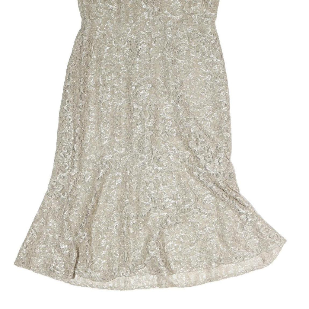LAUREN RALPH LAUREN Womens Cream Lace Fit & Flare Woven Dress UK 6 V-Neck Short