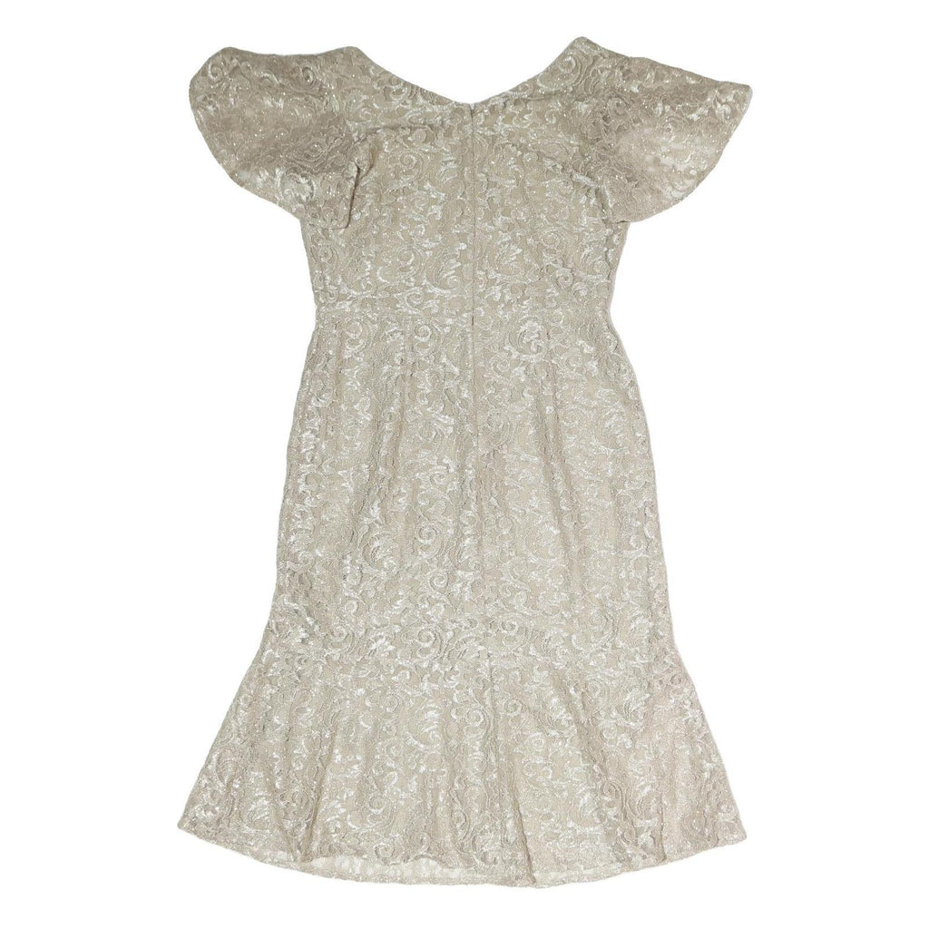 LAUREN RALPH LAUREN Womens Cream Lace Fit & Flare Woven Dress UK 6 V-Neck Short