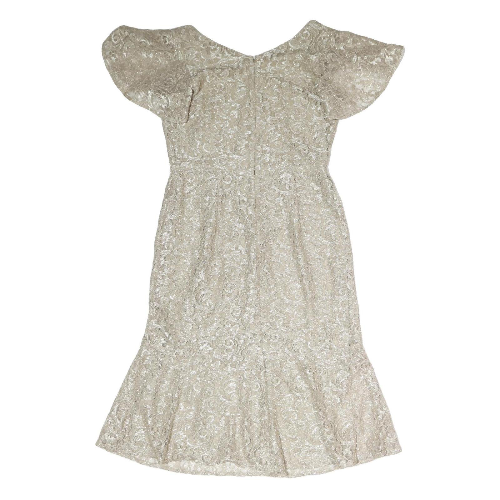 LAUREN RALPH LAUREN Womens Cream Lace Fit & Flare Woven Dress UK 6 V-Neck Short