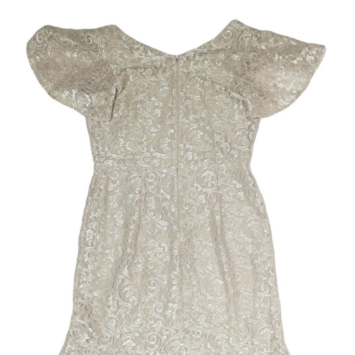 LAUREN RALPH LAUREN Womens Cream Lace Fit & Flare Woven Dress UK 6 V-Neck Short