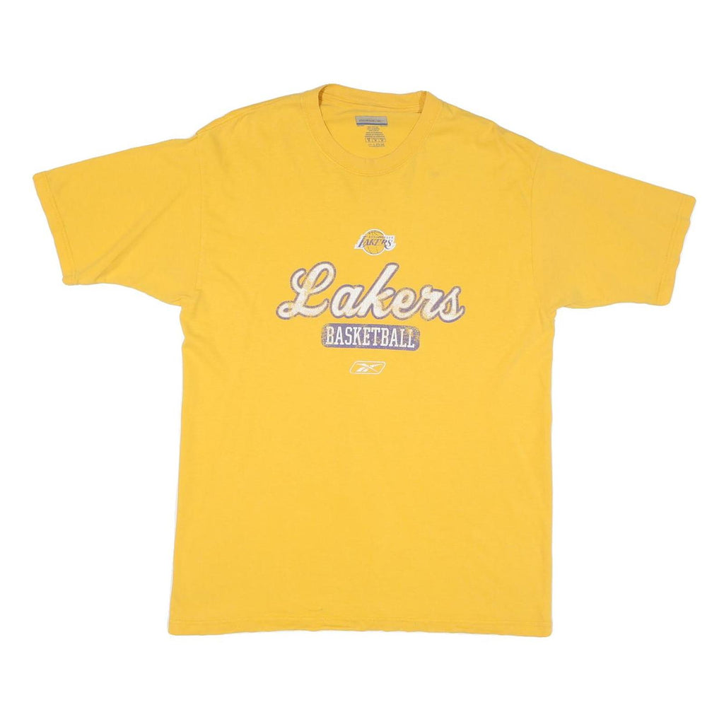 REEBOK Mens Yellow Lakers Basketball Graphic T-Shirt M Short Sleeve Crew Neck